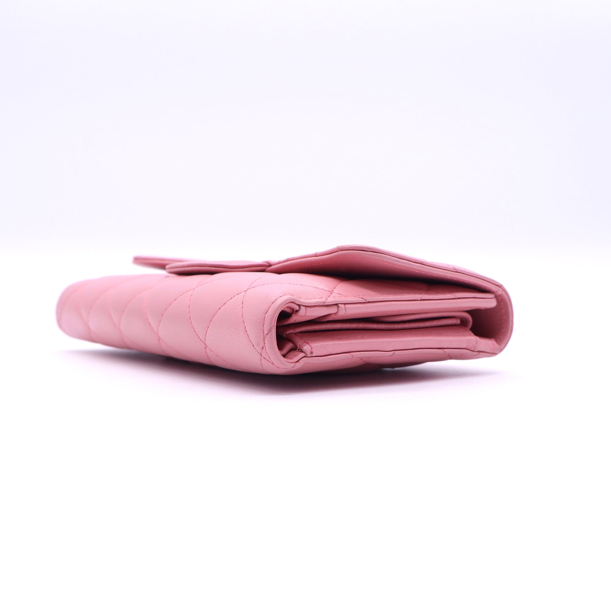 Chanel Pink Quilted Lambskin Leather Classic L Flap Wallet twins W20607