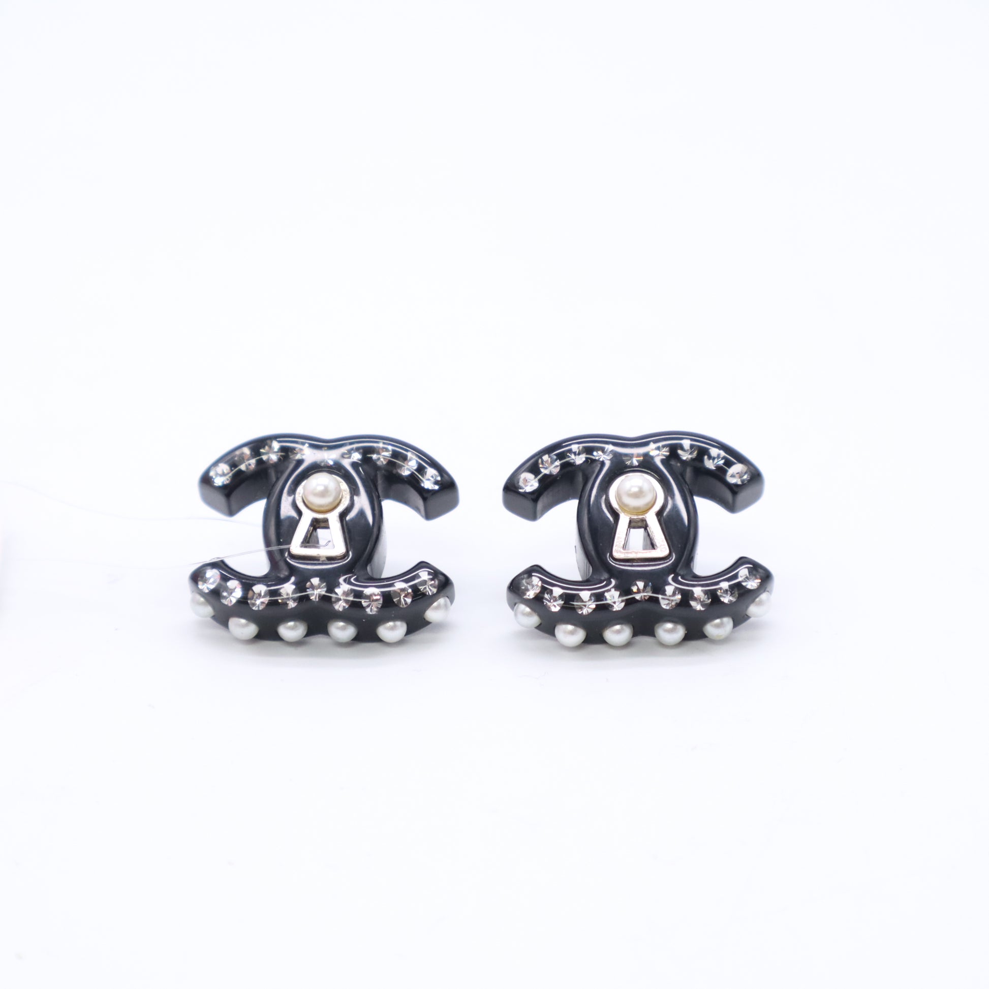 Chanel Black Resin Lock CC Stud Earrings Twins LDJ5635