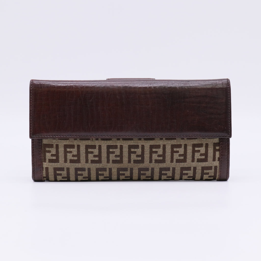 Beige/Brown Zucca Canvas and Leather Bi-fold Continental Wallet W22653
