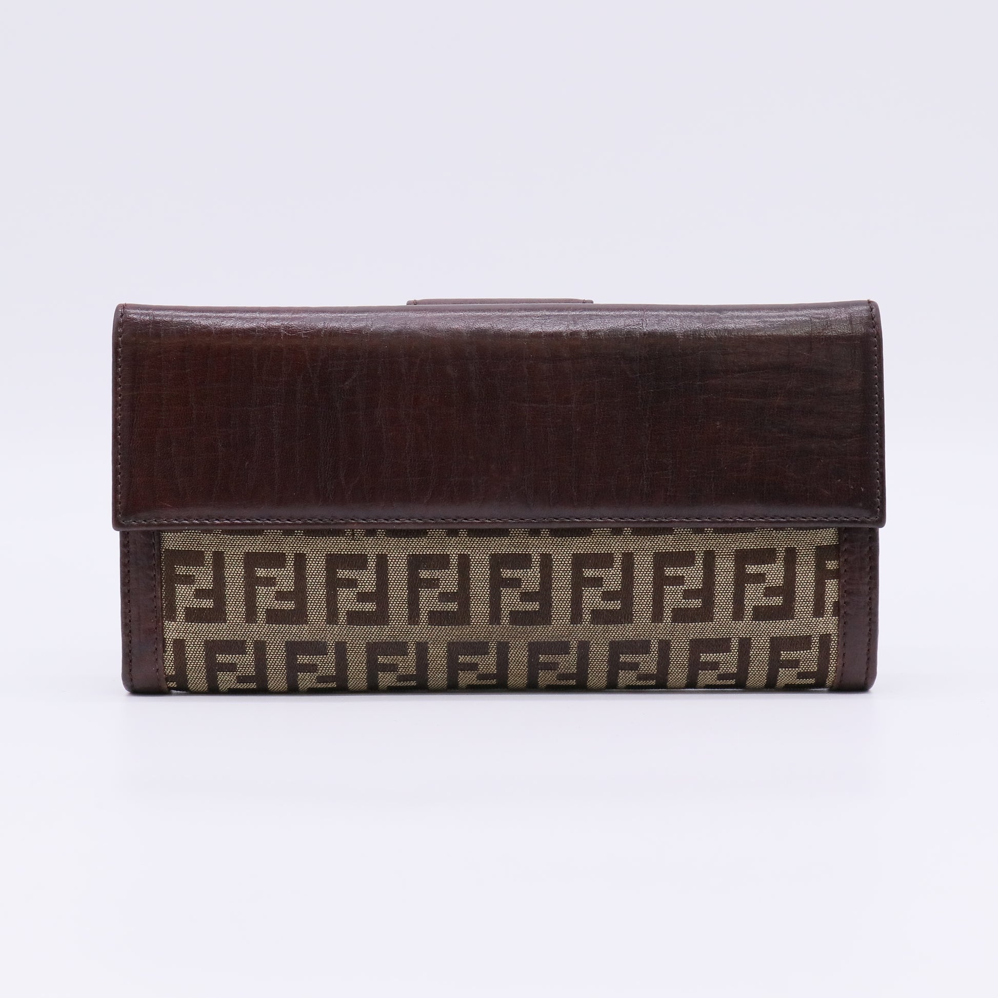 Beige/Brown Zucca Canvas and Leather Bi-fold Continental Wallet W22653
