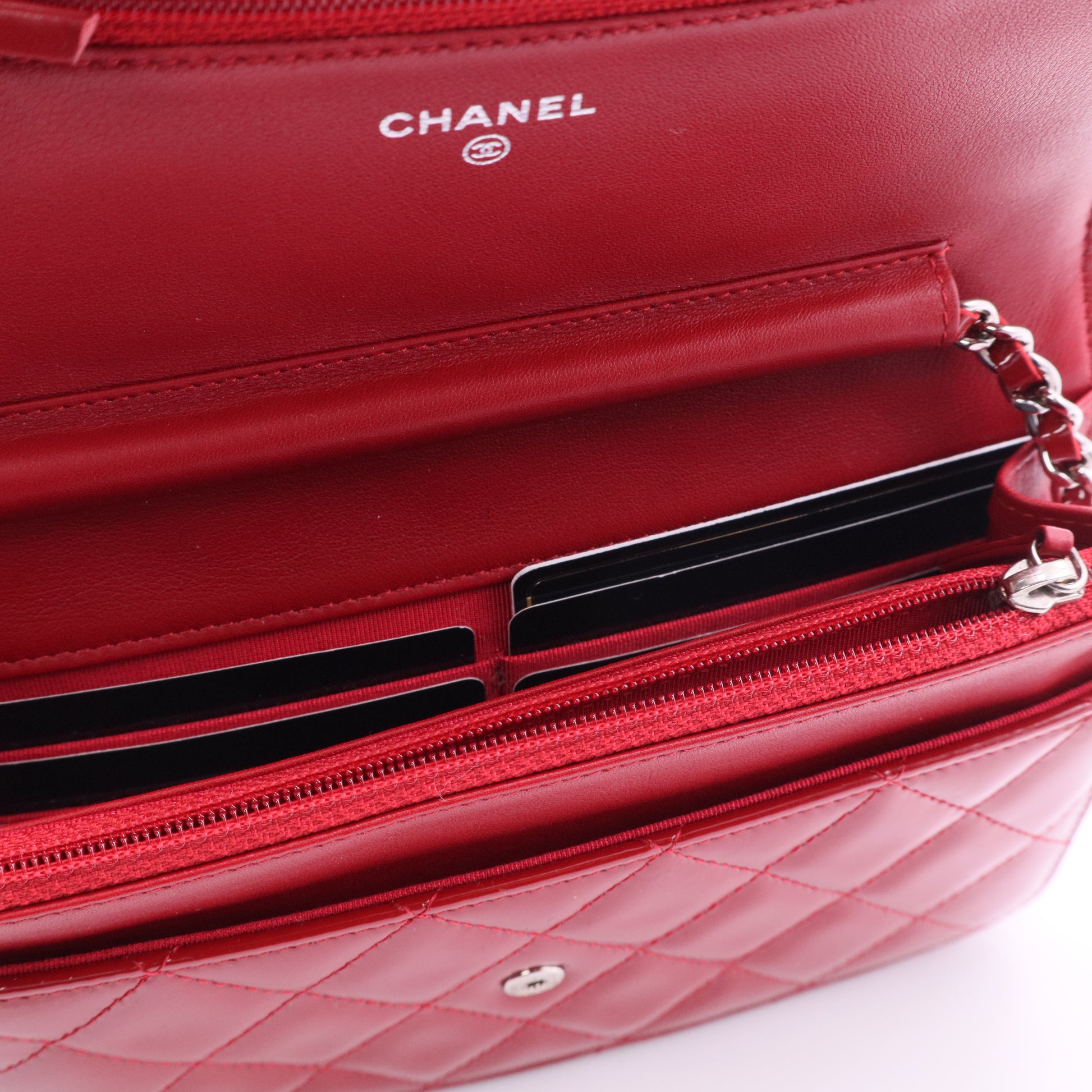 Red Quilted Patent Leather Classic WOC Clutch Bag twins