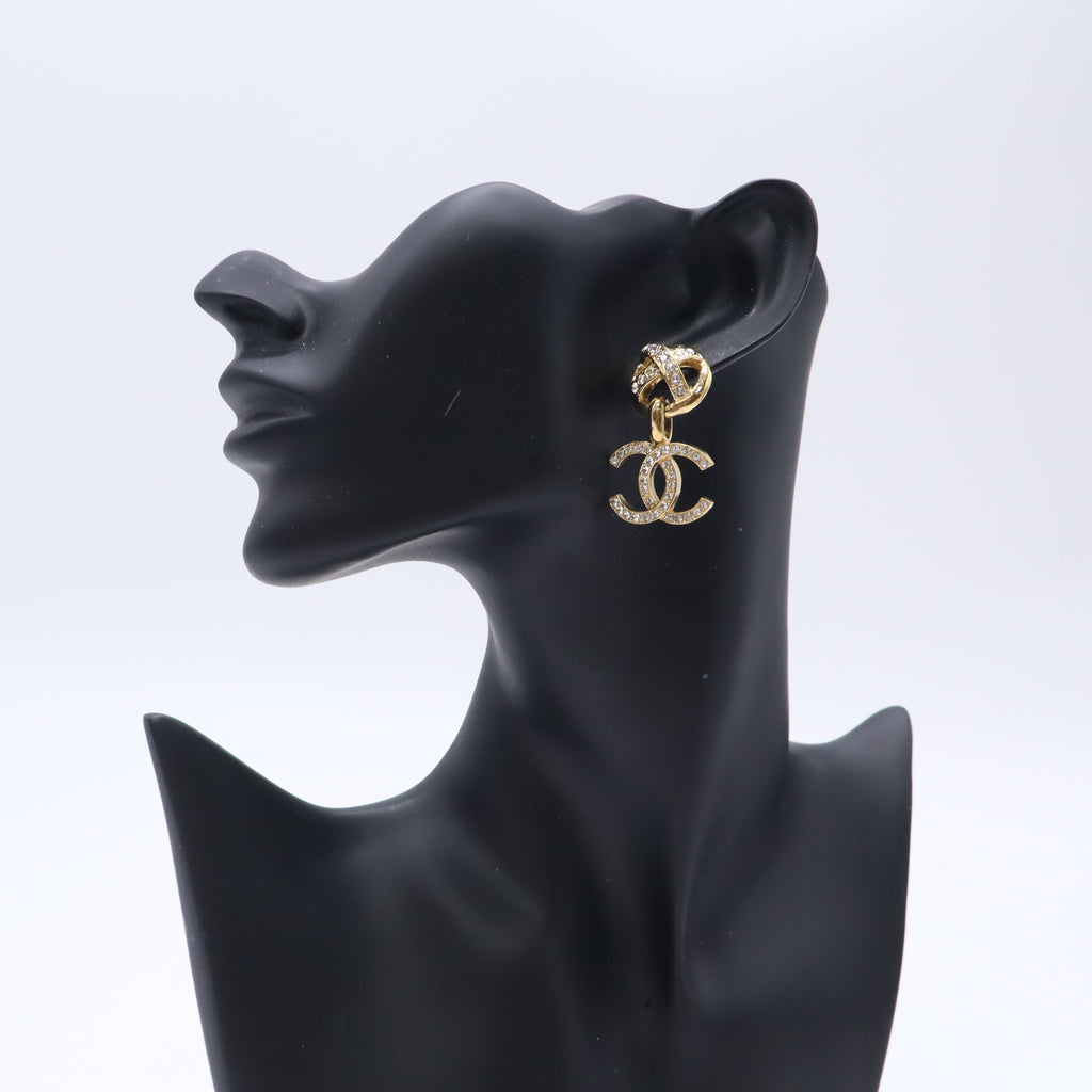 Chanel Gold-Tone Openwork Sphere CC Pendant Drop Earrings Twins LDJ5636
