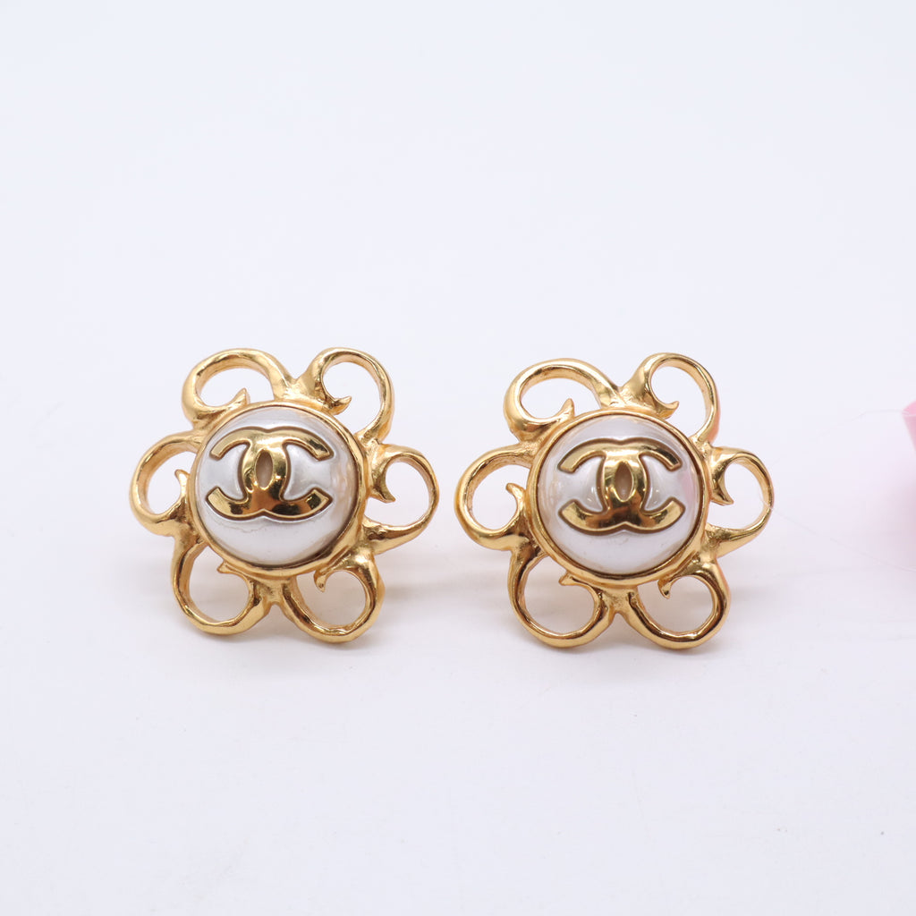 Chanel Cruise 2023 Gold Faux Camellia Flower CC Stud Earrings Twins LDJ5631