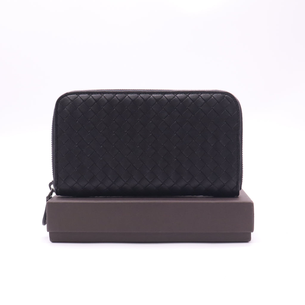 Black Intrecciato Zip Around Wallet W22626