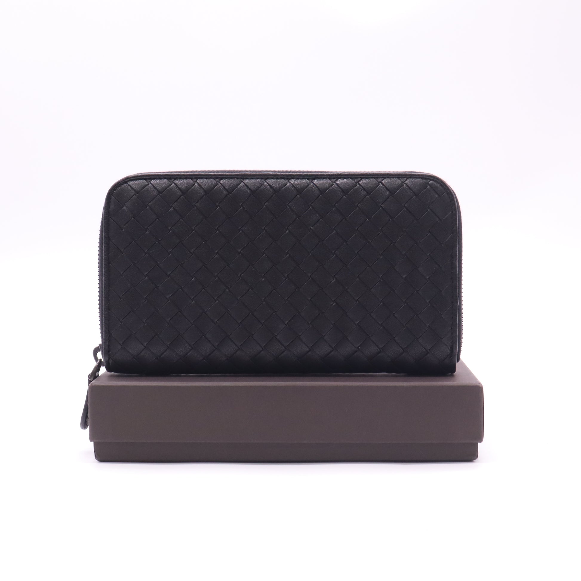 Black Intrecciato Zip Around Wallet W22626