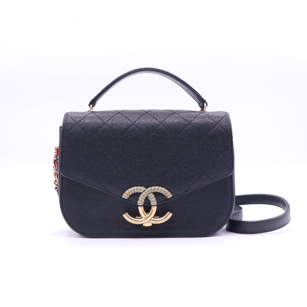 Chanel Black Quilted Caviar Leather Paris-Cuba Thread Around Flap Bag twins LDJ3607
