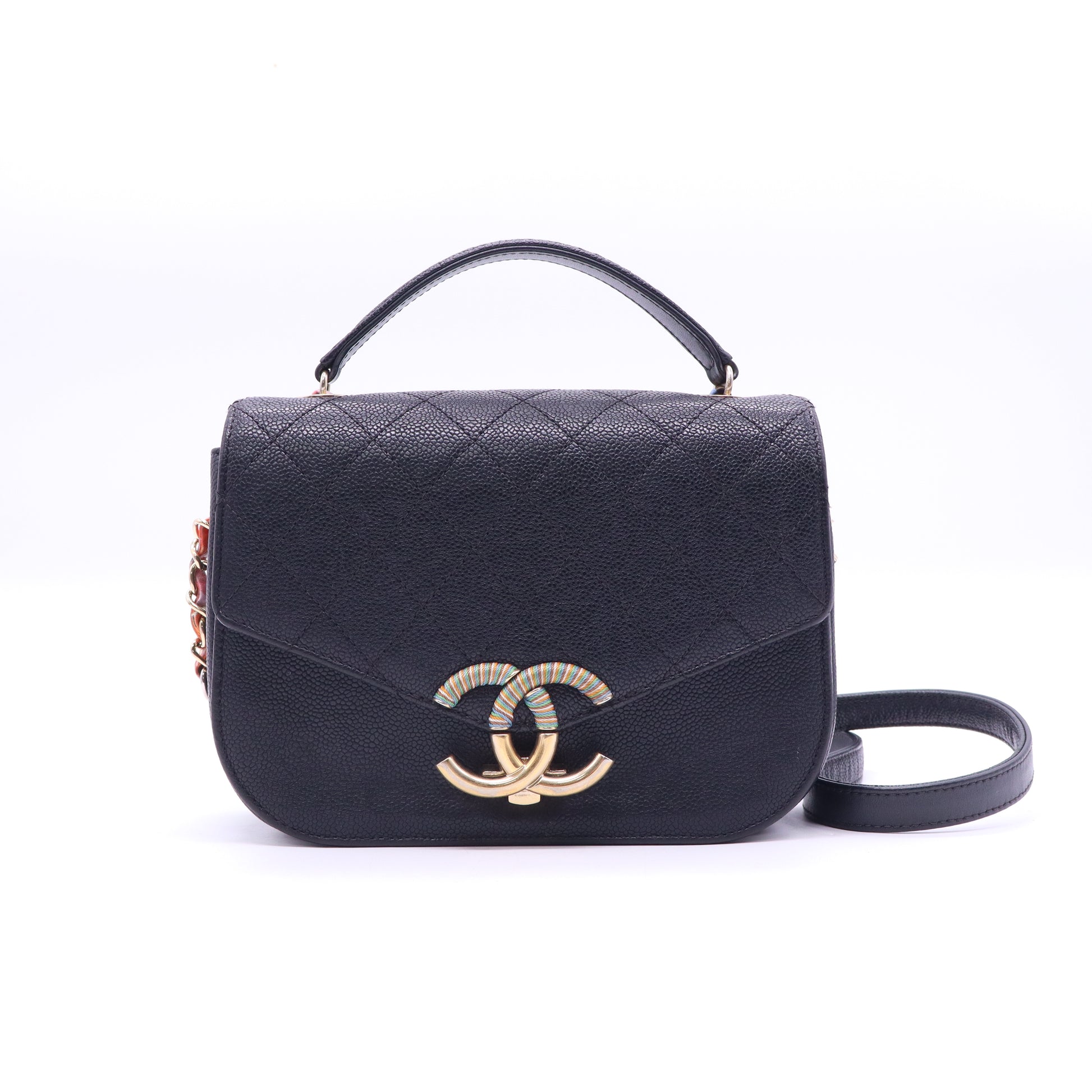 Chanel Black Quilted Caviar Leather Paris-Cuba Thread Around Flap Bag twins LDJ3607