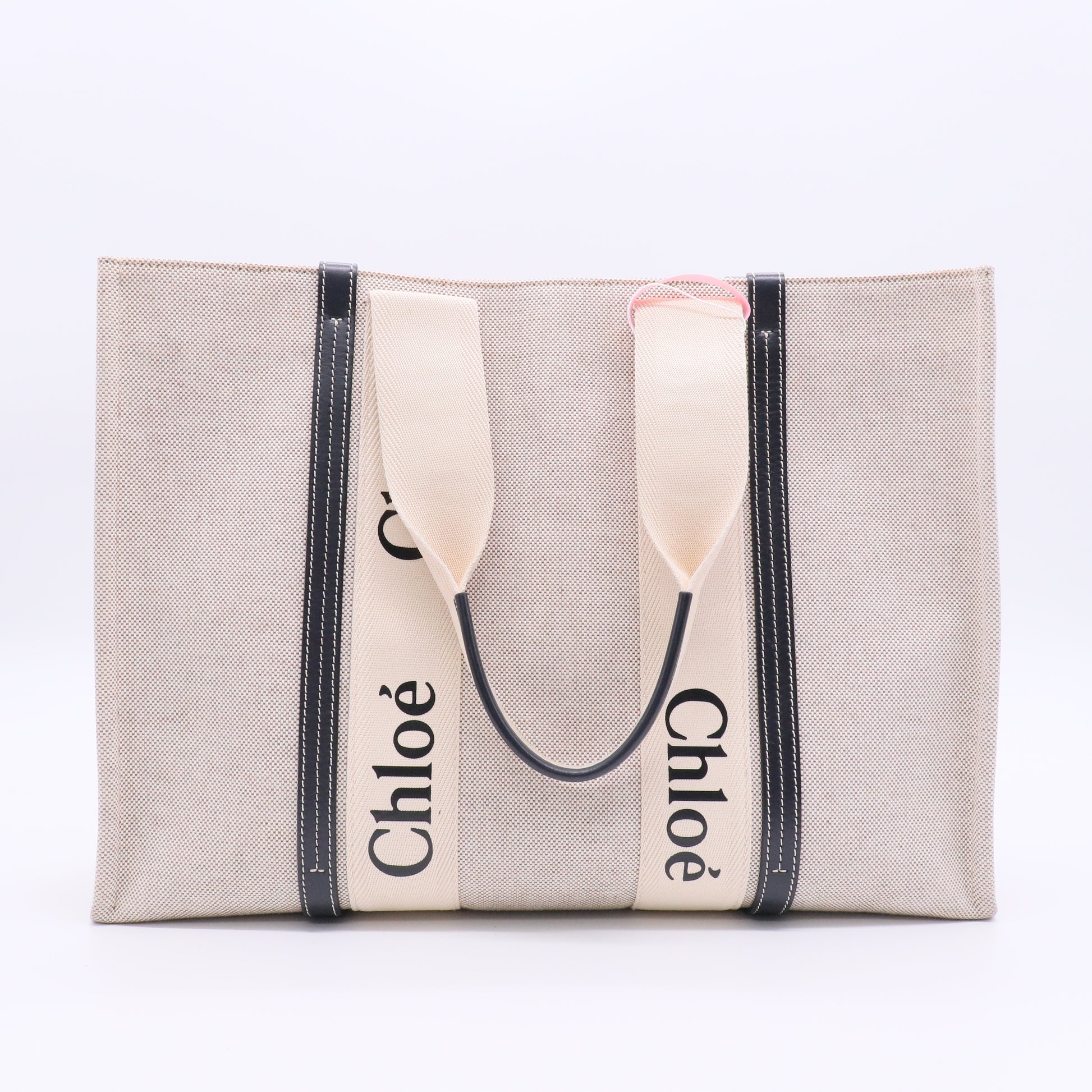 Chloe Woody Tote Beige Black Canvas Medium J2118 twins