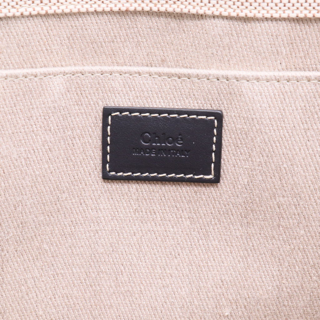 Chloe Woody Tote Beige Black Canvas Medium J2118 twins
