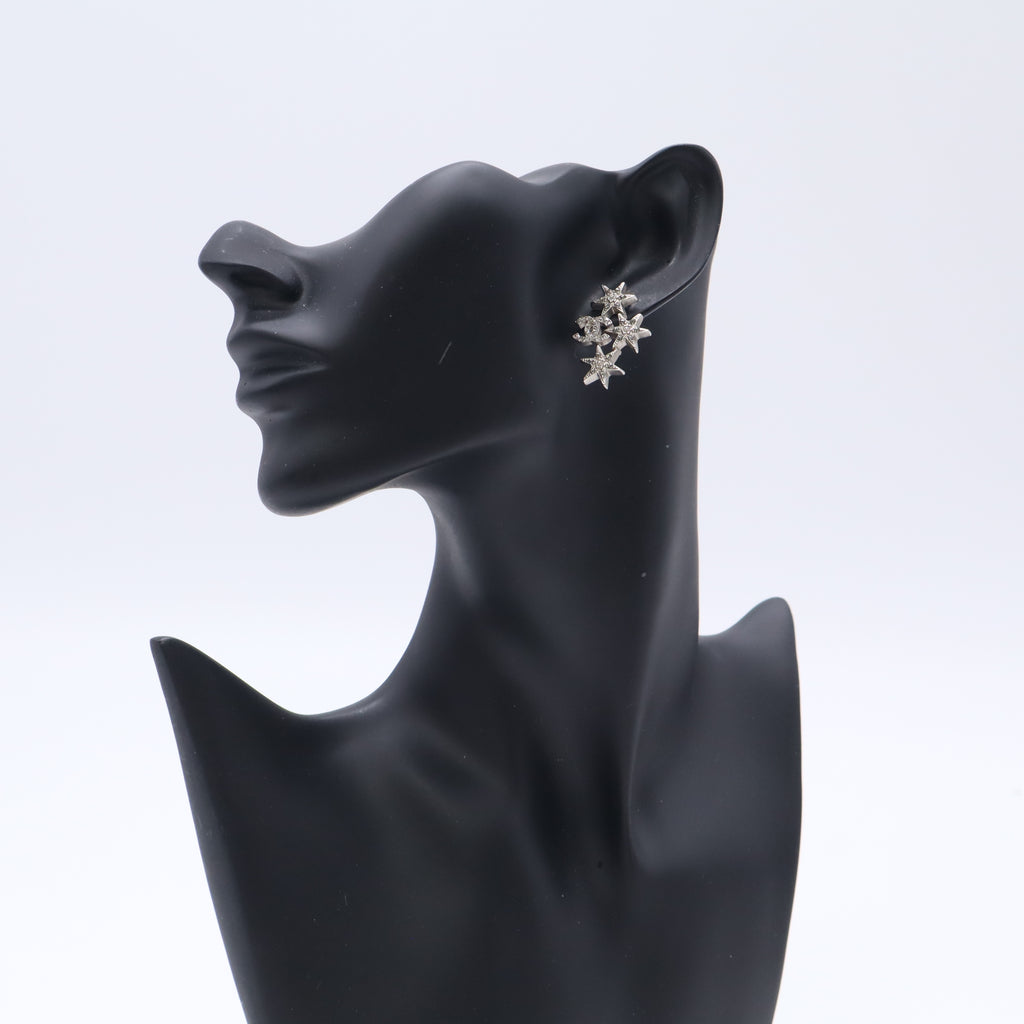 Chanel Silver CC Star Cluster Stud Earrings Twins LDJ5628
