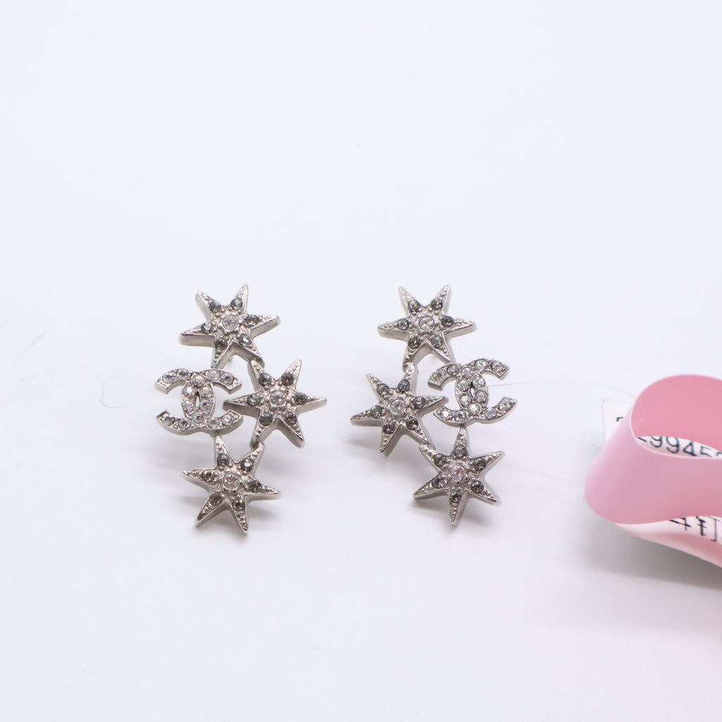 Chanel Silver CC Star Cluster Stud Earrings Twins LDJ5628