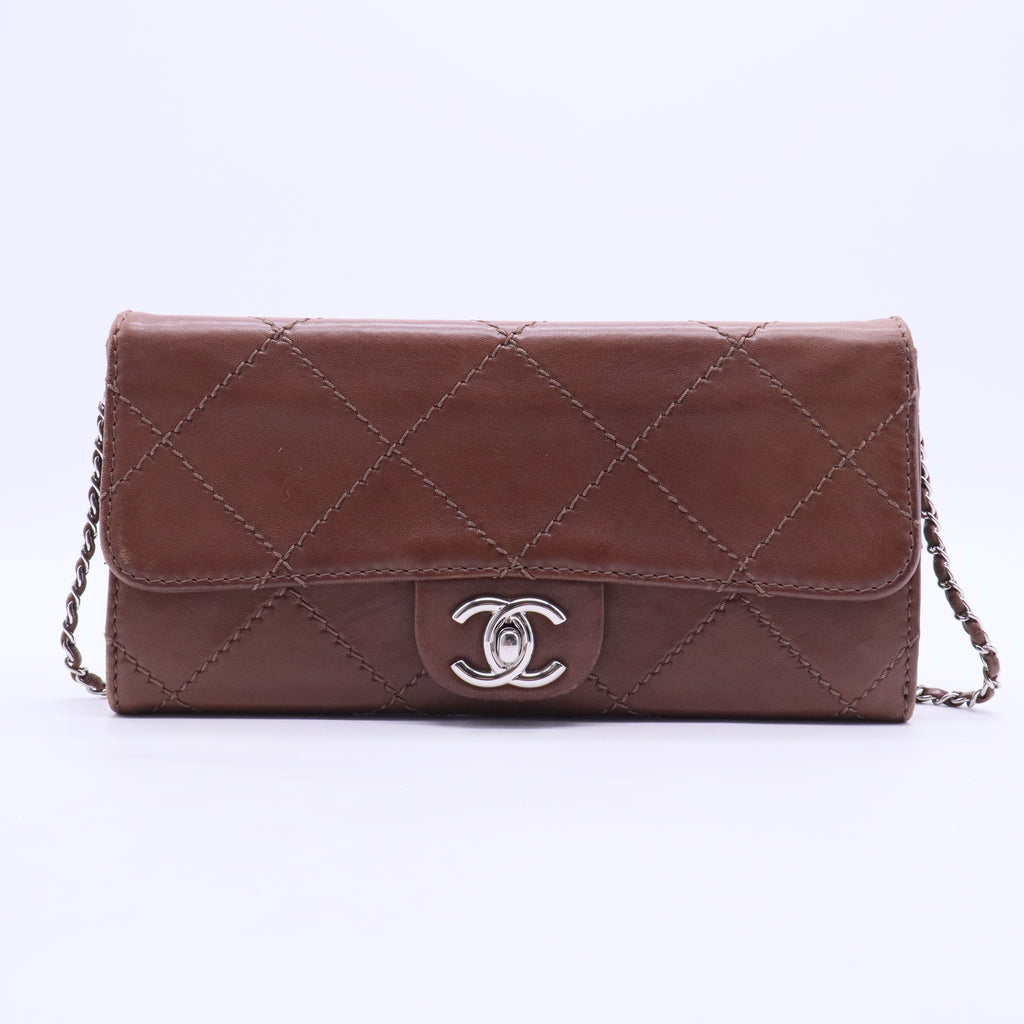 Brown Quilted Calfskin Leather Lady Pearly Flap Bag Twins LDJ2822