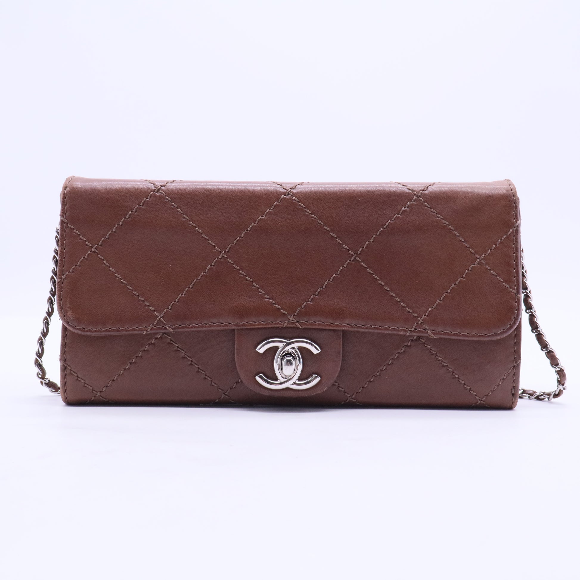 Brown Quilted Calfskin Leather Lady Pearly Flap Bag Twins LDJ2822