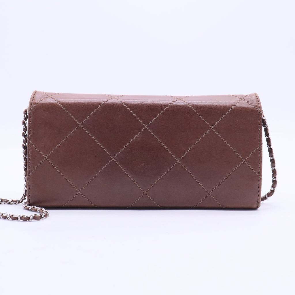 Brown Quilted Calfskin Leather Lady Pearly Flap Bag Twins LDJ2822