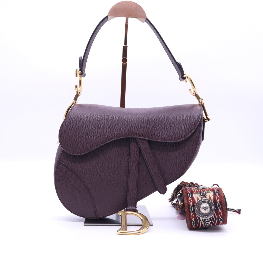 Christian Dior Grained Calfskin Saddle Bag Plum Color twins LDJ3613