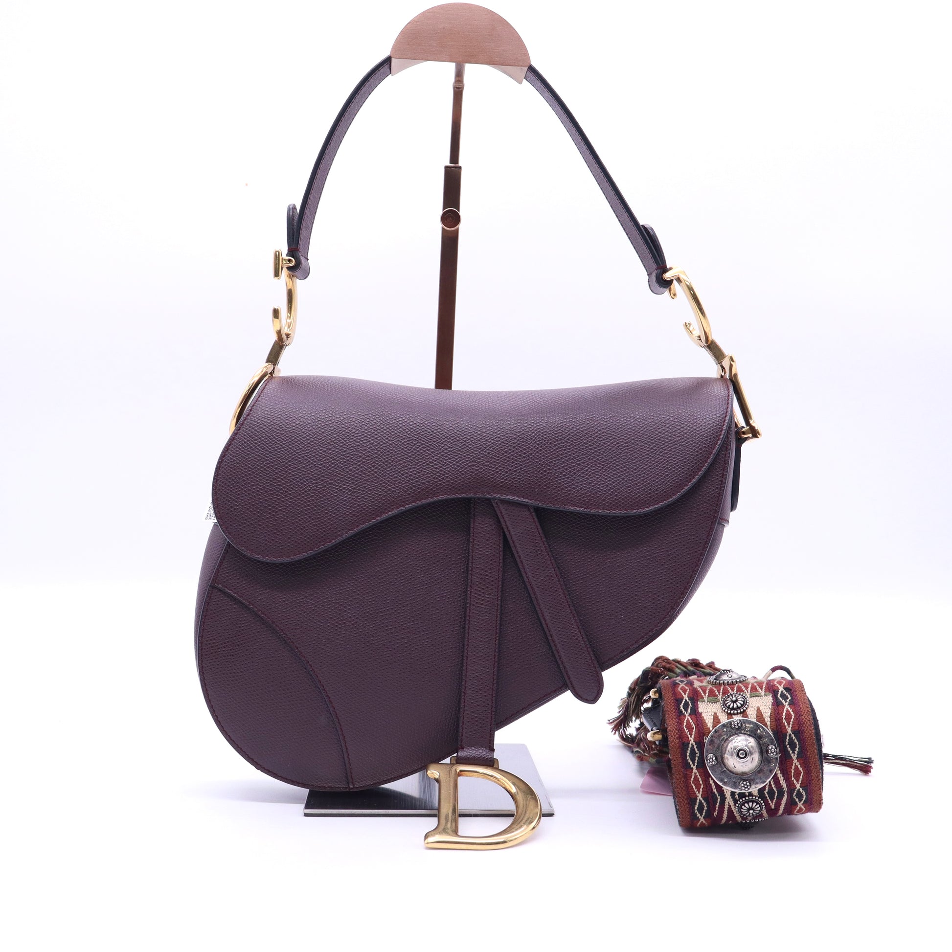 Christian Dior Grained Calfskin Saddle Bag Plum Color twins LDJ3613