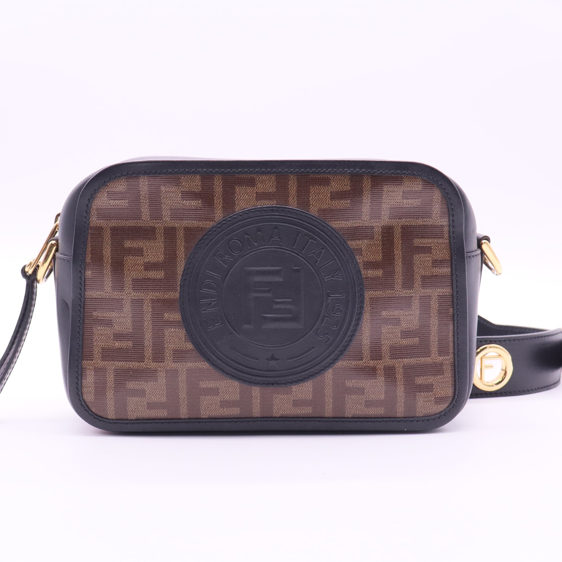 Fendi FF Logo Stamp Camera Bag Zucca Coated Canvas Mini twins