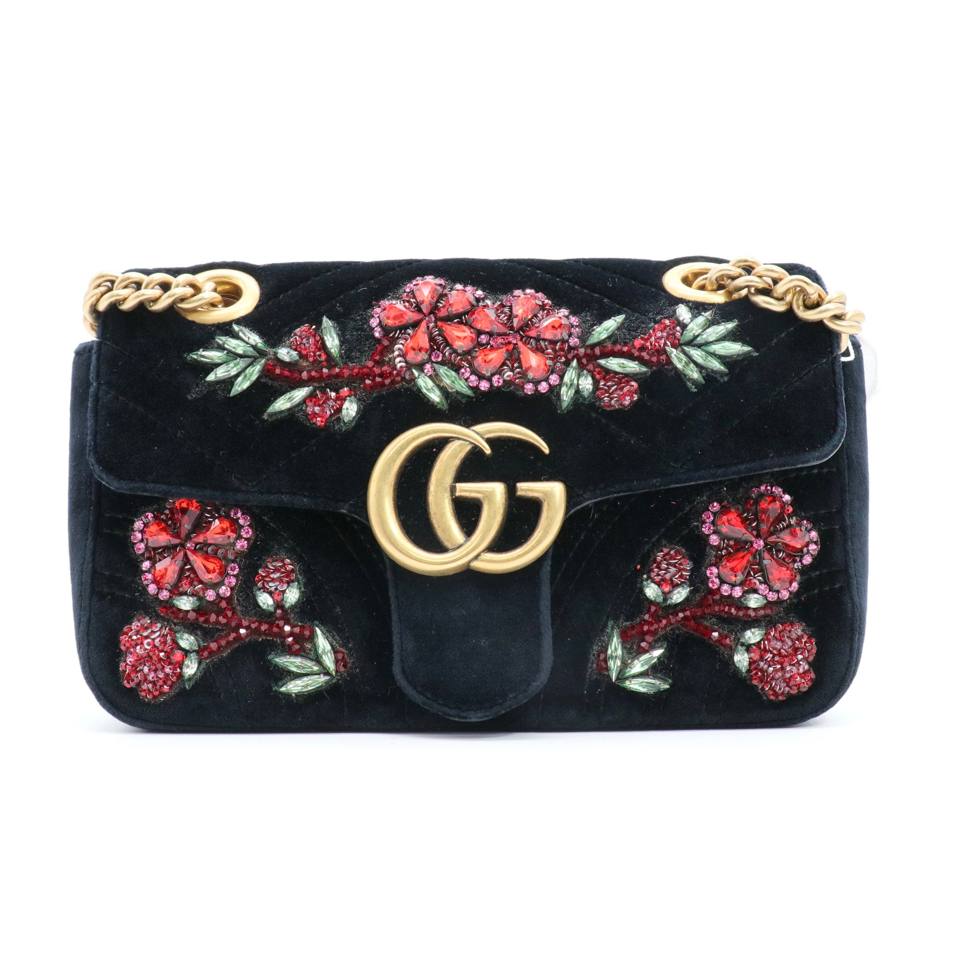 Velvet Matelasse Embroidered Mini GG Marmont Shoulder Bag Black Twins