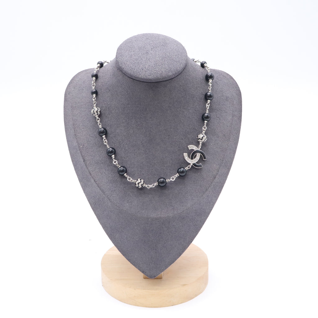 Chanel Ruthenium Beaded CC Long Necklace W23054