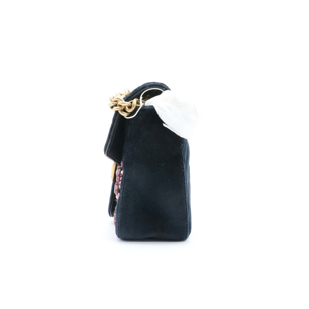 Velvet Matelasse Embroidered Mini GG Marmont Shoulder Bag Black Twins