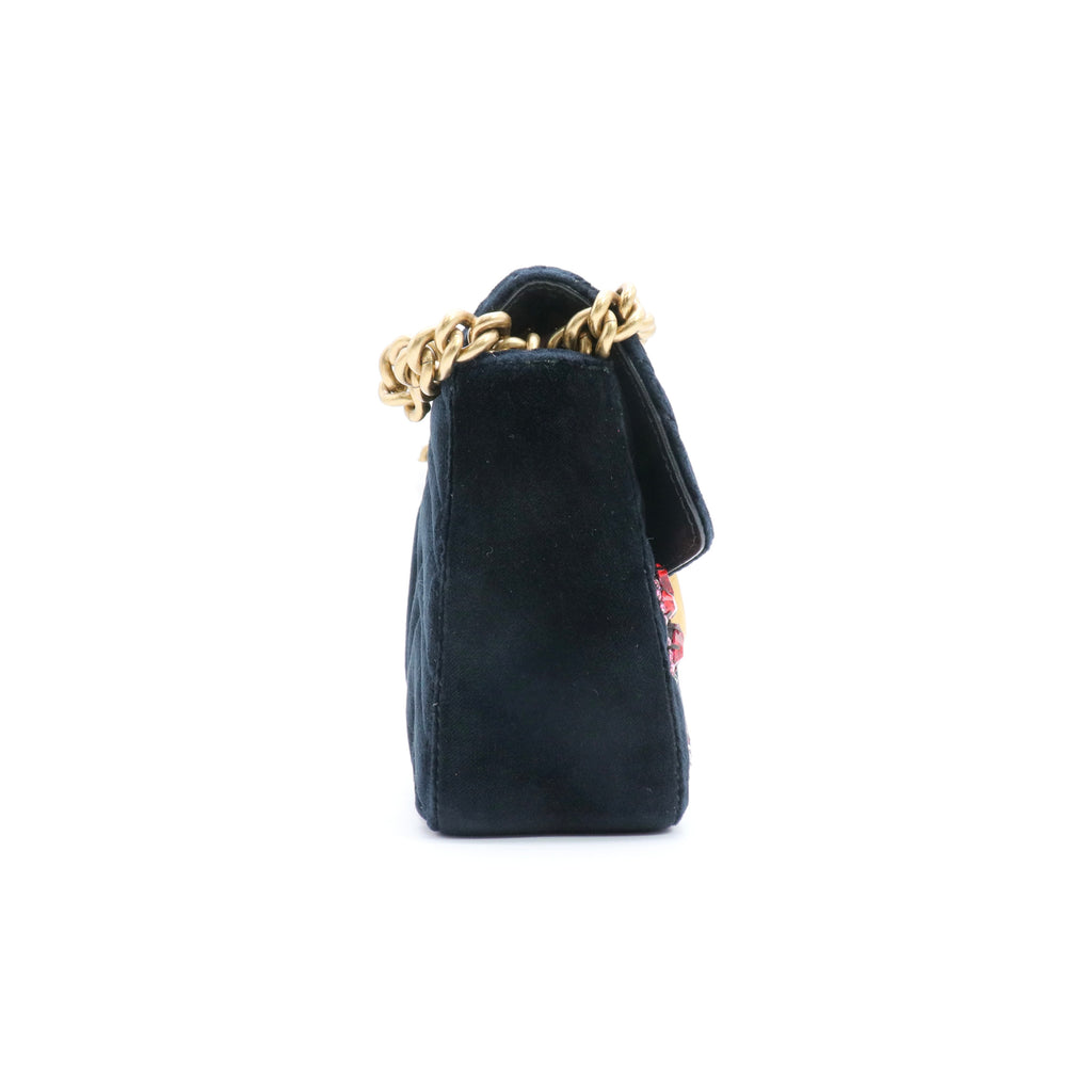 Velvet Matelasse Embroidered Mini GG Marmont Shoulder Bag Black Twins