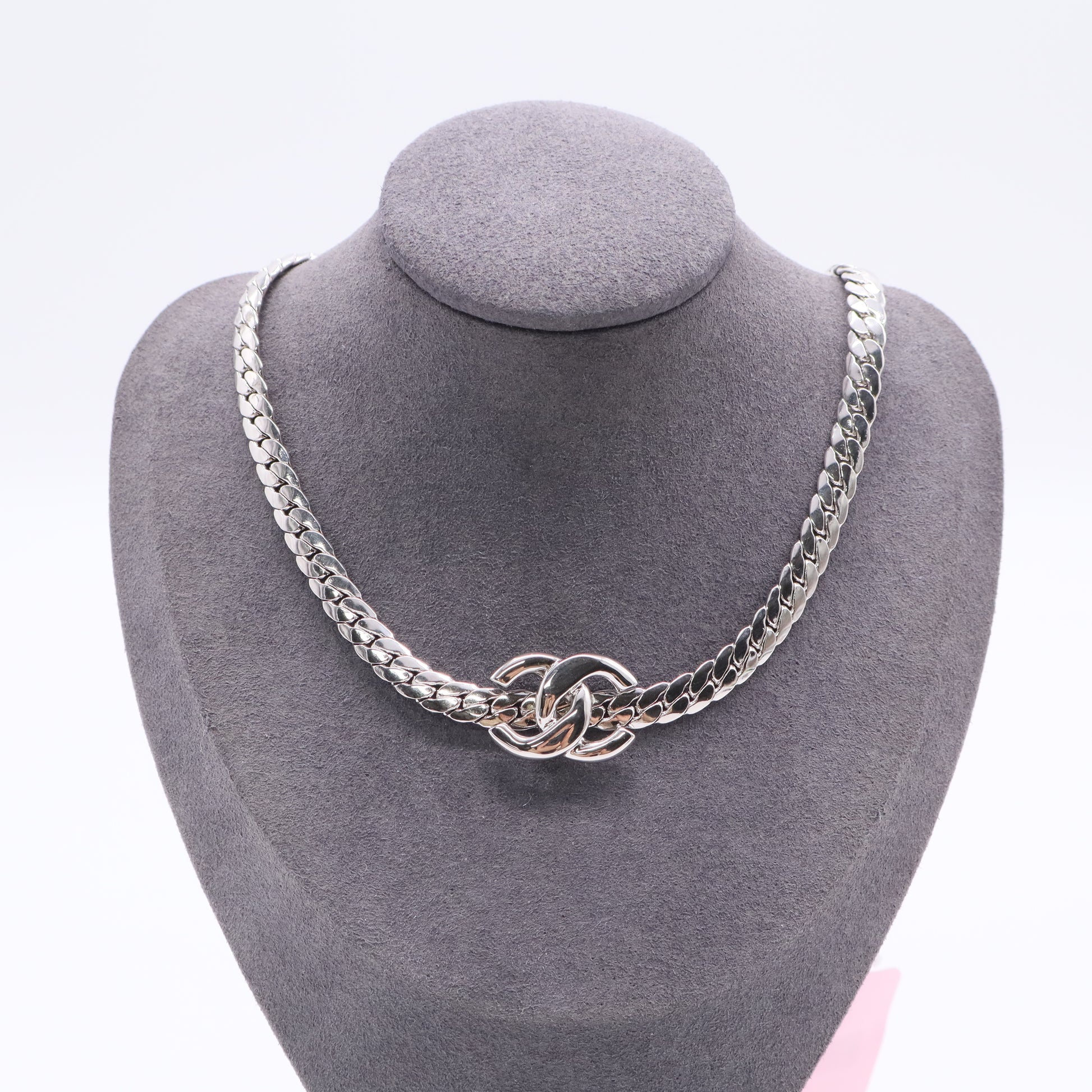 Chanel CC Medallion Chain Link Choker Necklace Metal Twins LDJ2848