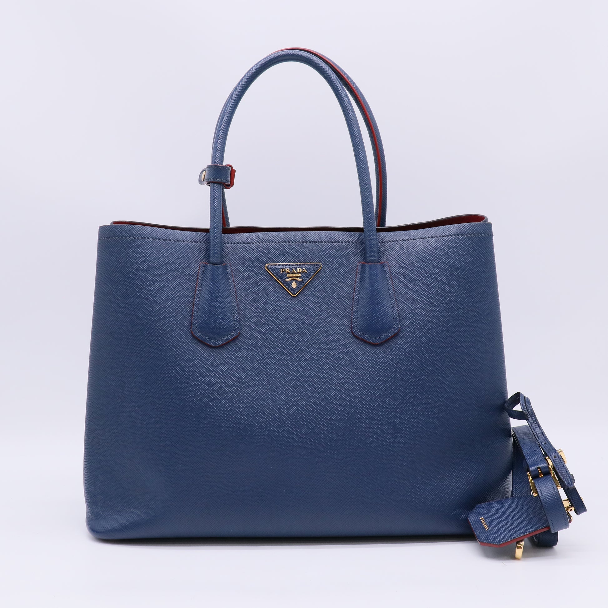 Prada Blue Saffiano Leather Double Handle Tote Bag twins B23051