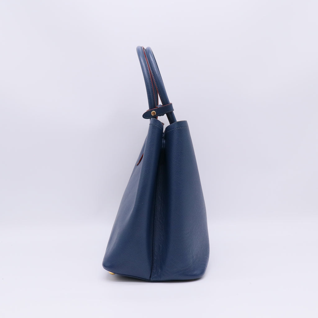 Prada Blue Saffiano Leather Double Handle Tote Bag twins B23051