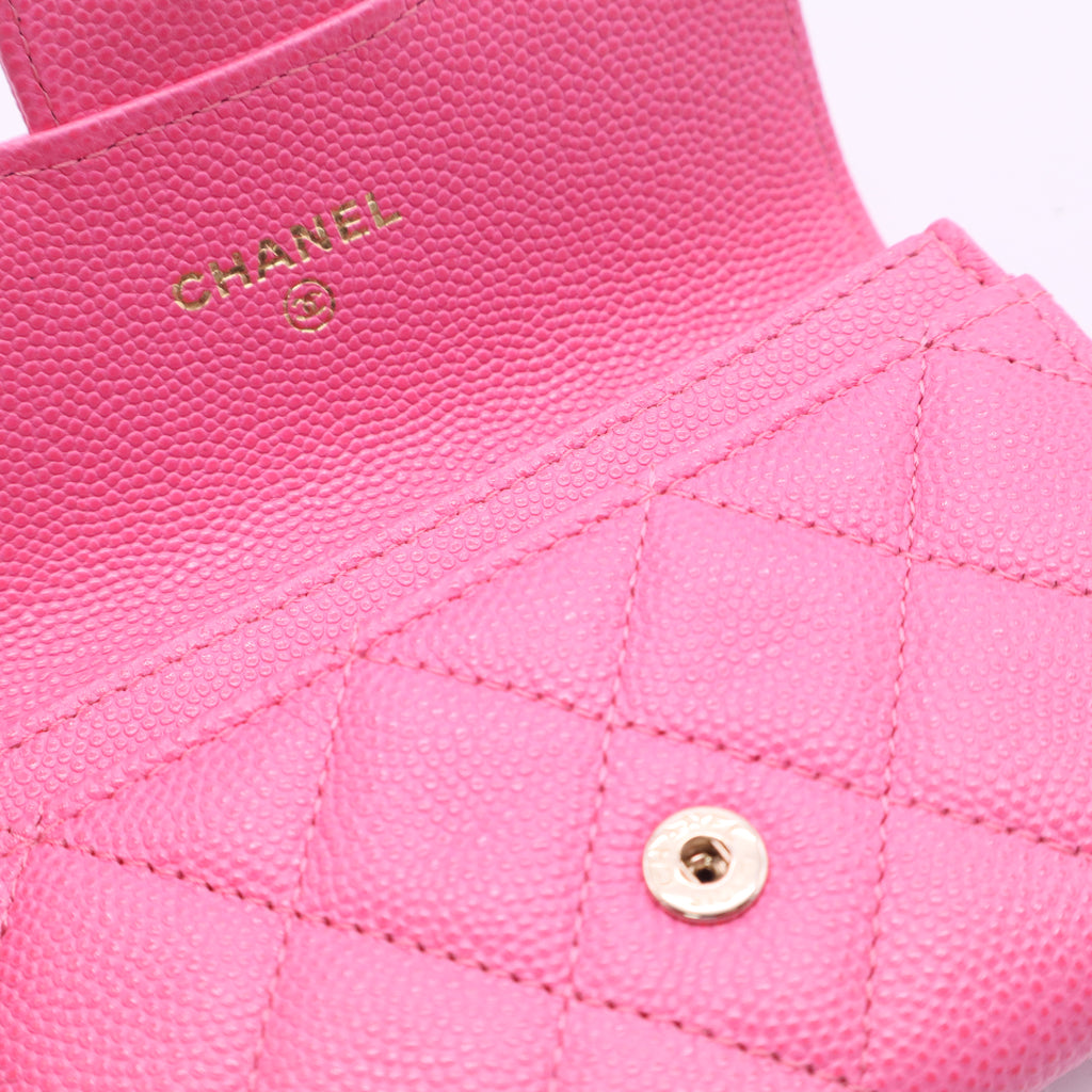 Caviar Quilted Flap Card Holder Wallet Fuchsia twins