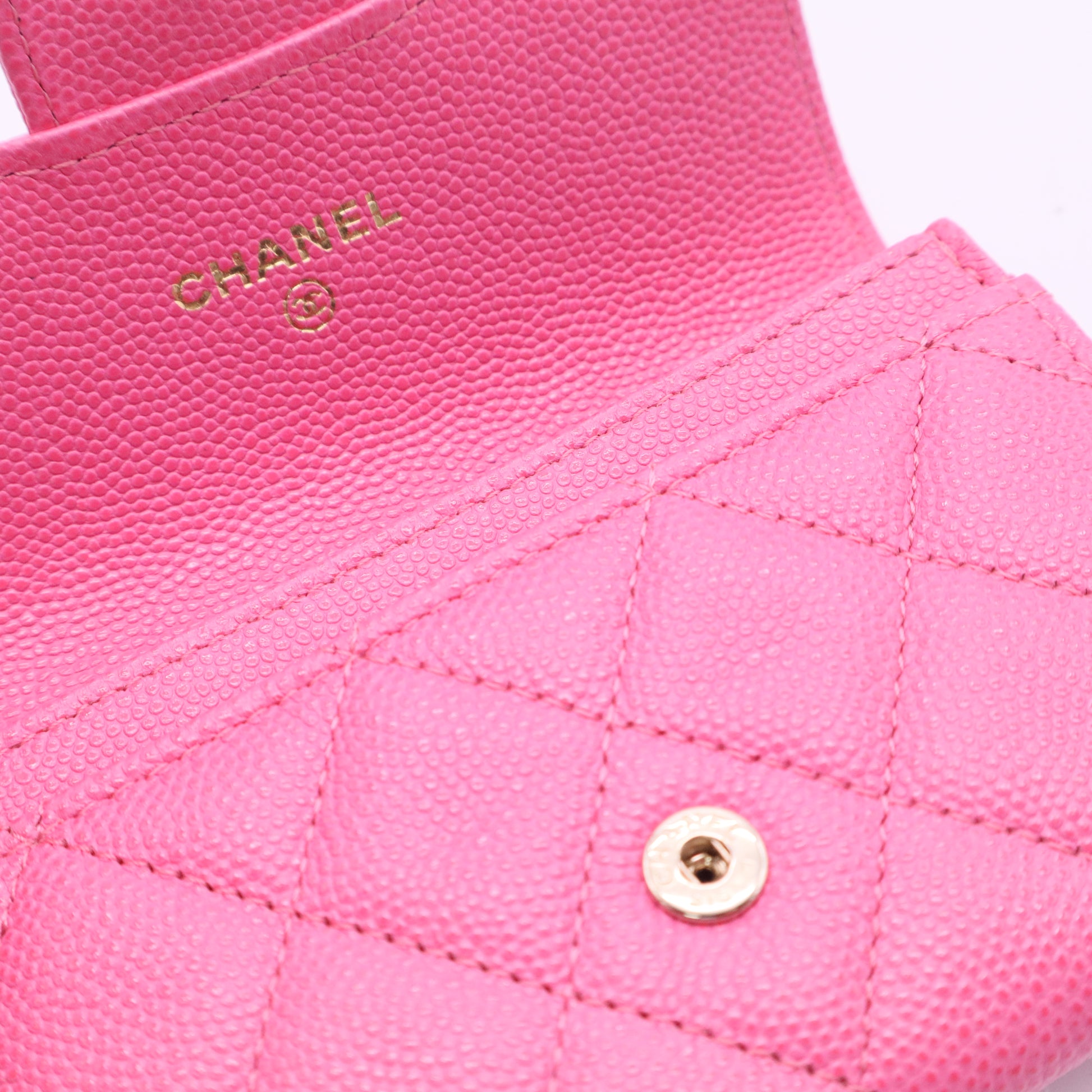 Caviar Quilted Flap Card Holder Wallet Fuchsia twins