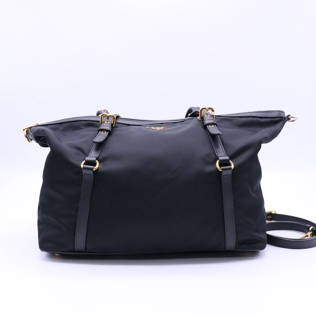 Prada Tessuto Nylon Jacquard Logo Tote Nero Black twins LDJ4108