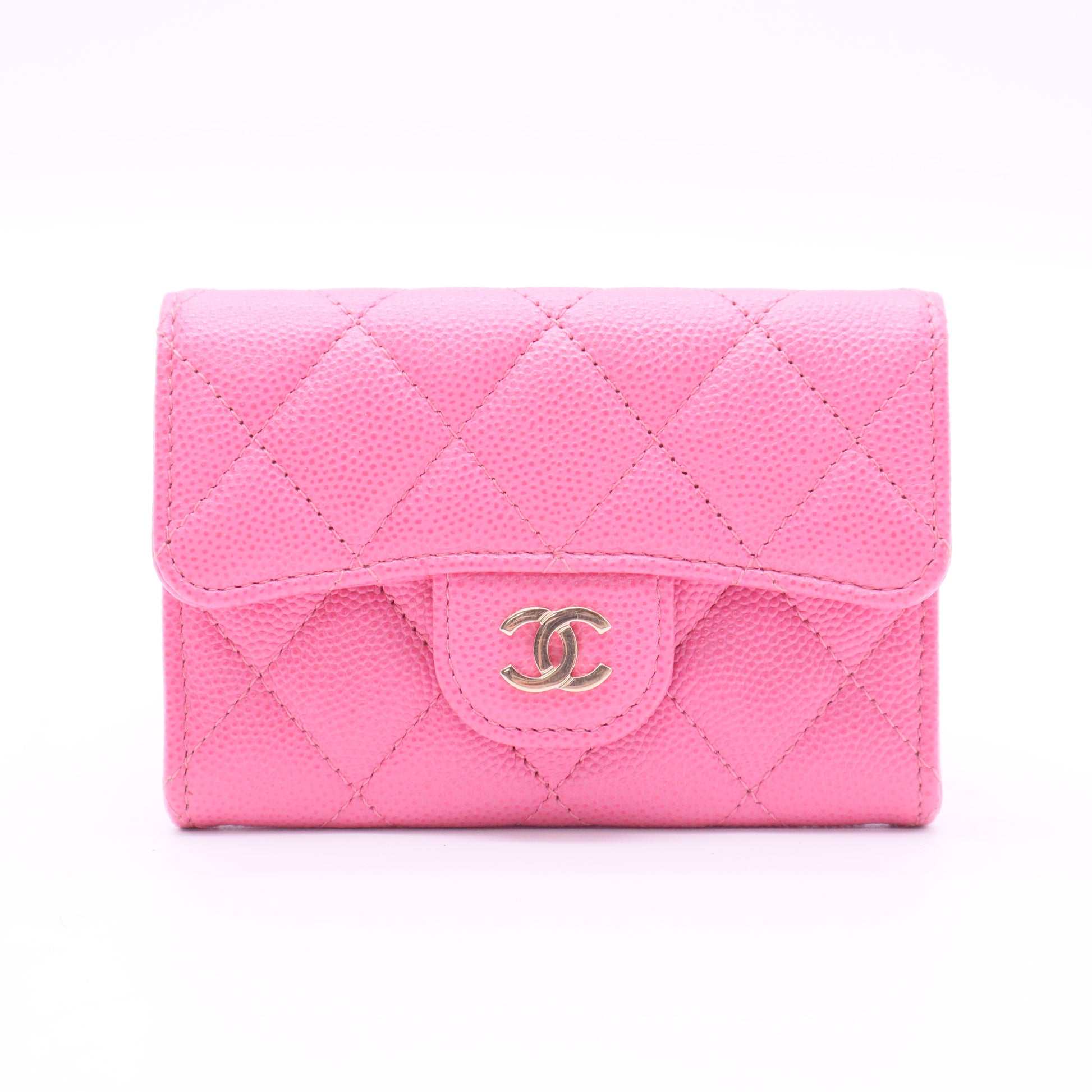 Caviar Quilted Flap Card Holder Wallet Fuchsia twins