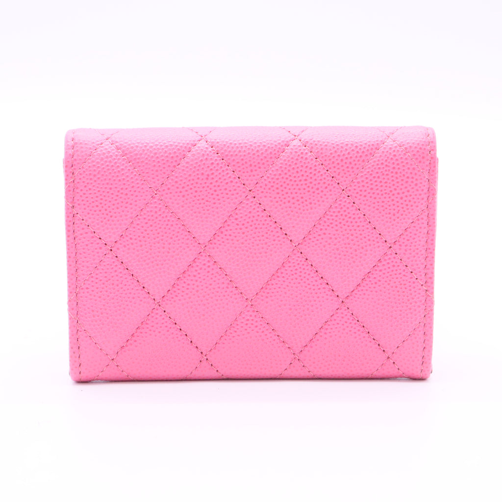 Caviar Quilted Flap Card Holder Wallet Fuchsia twins