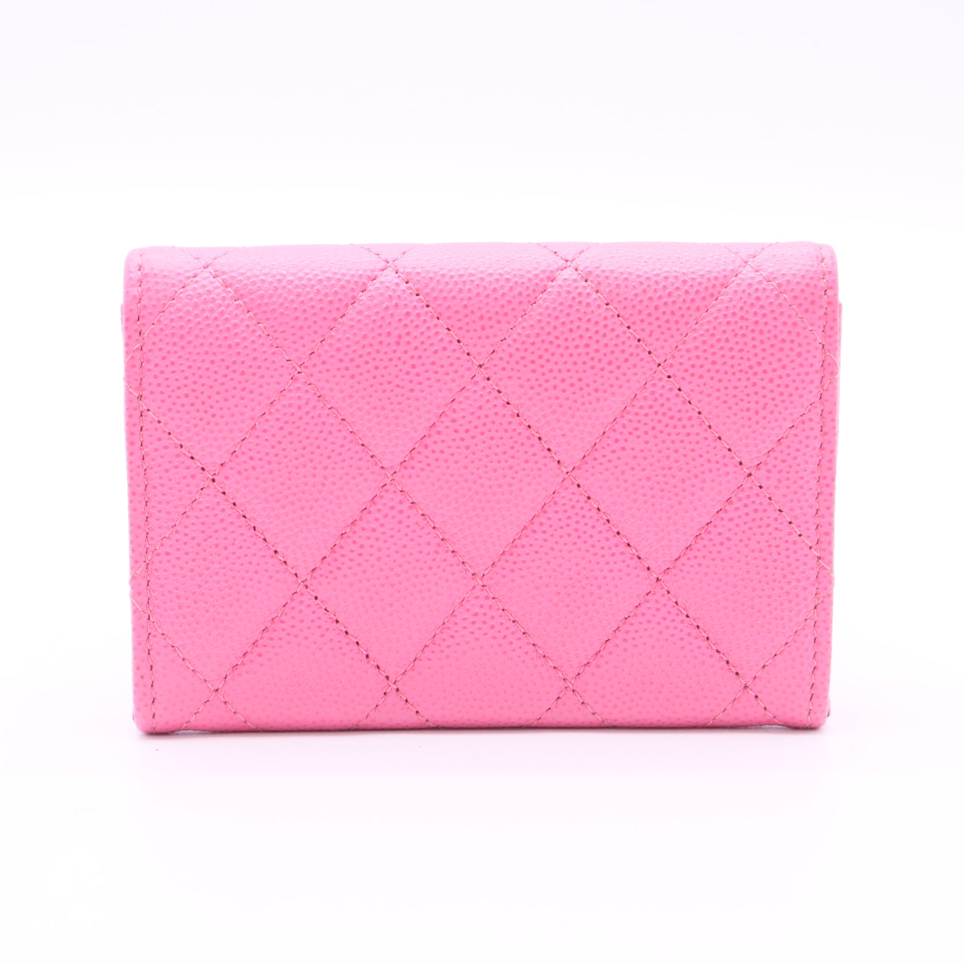 Caviar Quilted Flap Card Holder Wallet Fuchsia twins