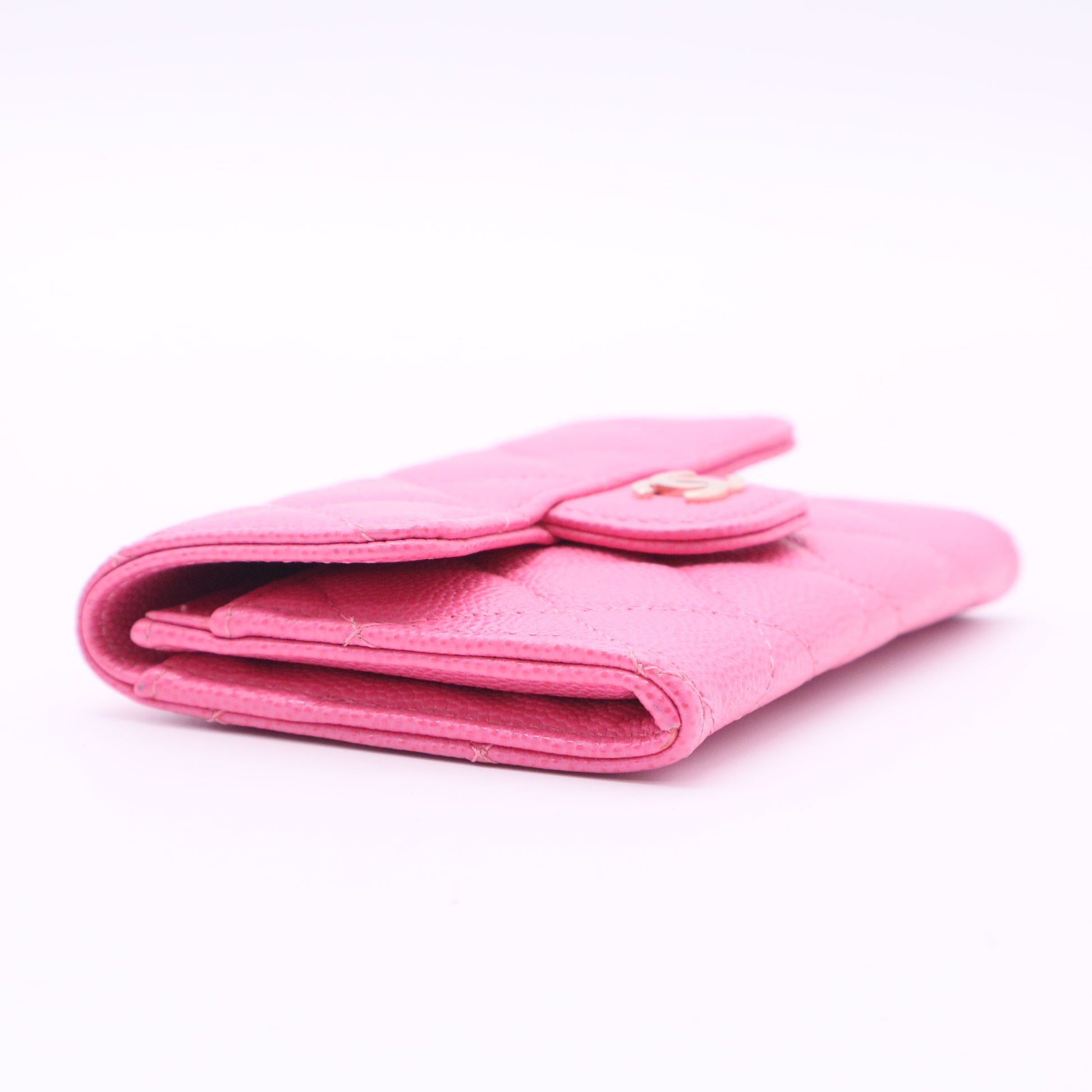 Caviar Quilted Flap Card Holder Wallet Fuchsia twins
