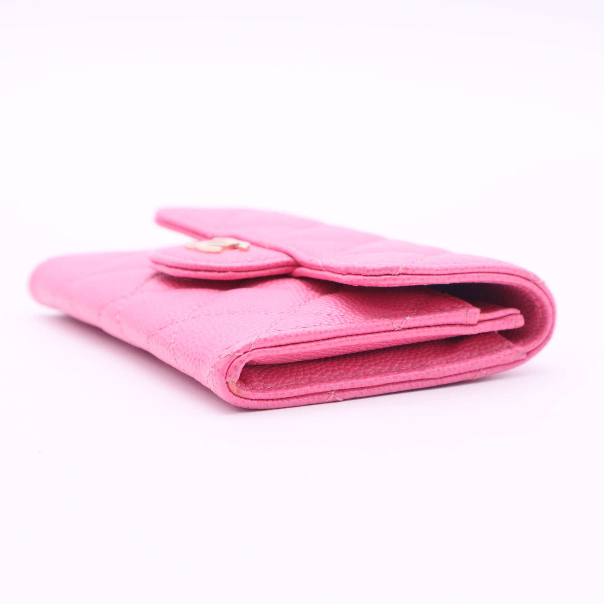 Caviar Quilted Flap Card Holder Wallet Fuchsia twins