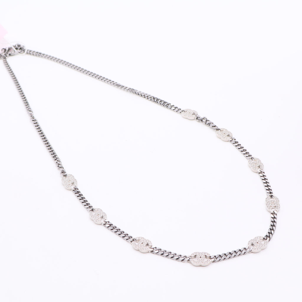 CC Link Choker Necklace Metal with Crystals Twins LDJ2849