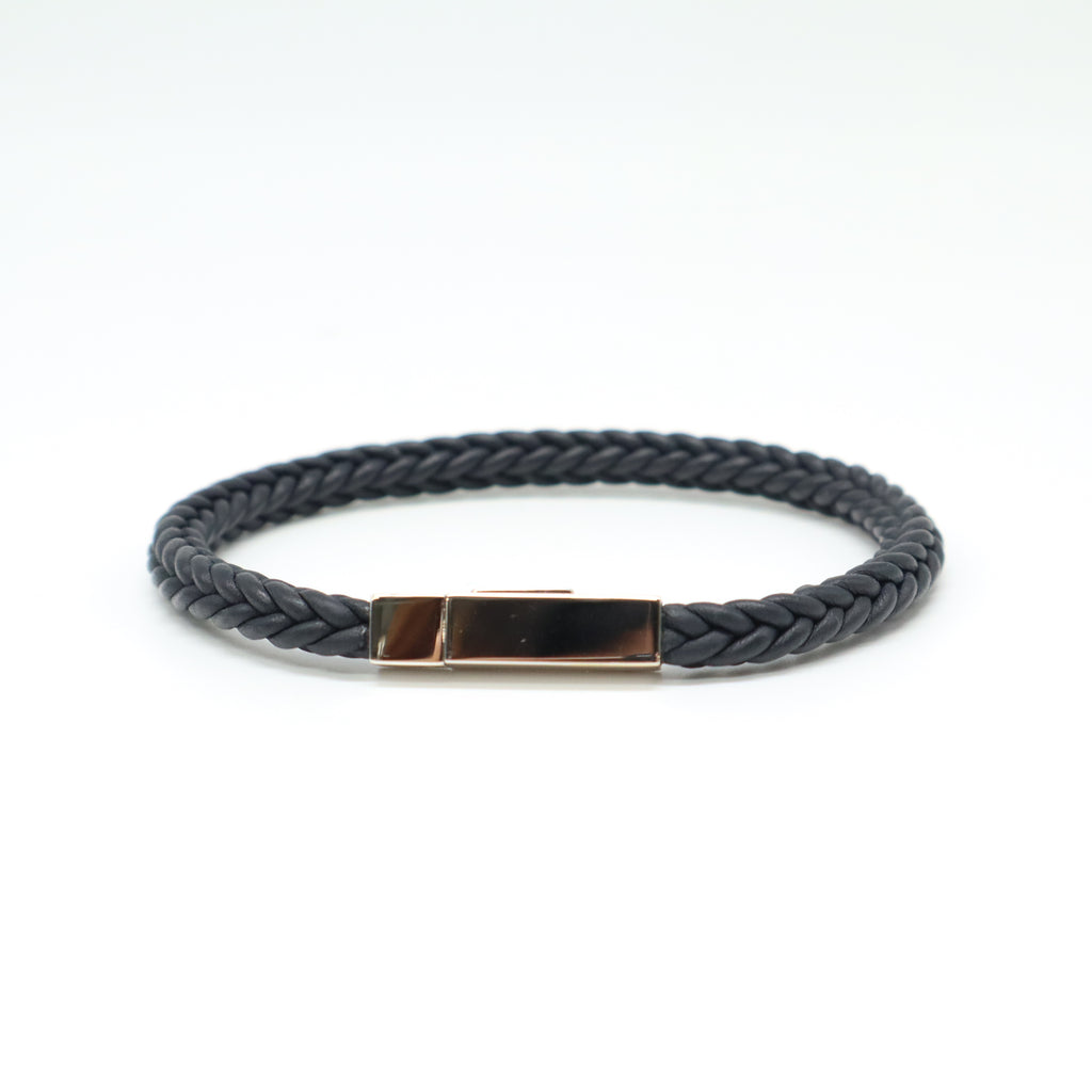 Hermes Braided Leather Bracelet with Stainless Steel Clasp W21682