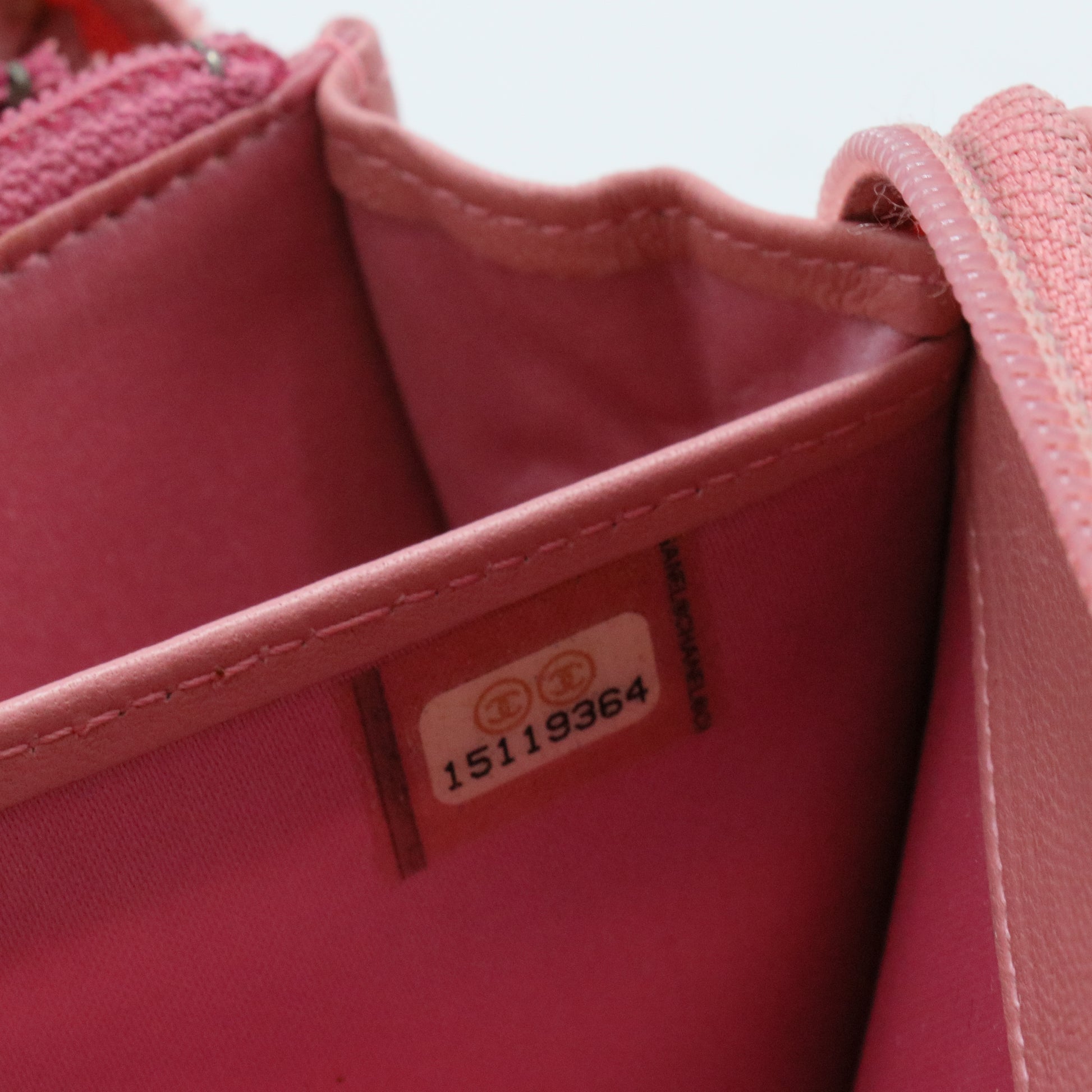 Lambskin Camellia Embossed Zip Around Large Gusset Wallet Pink