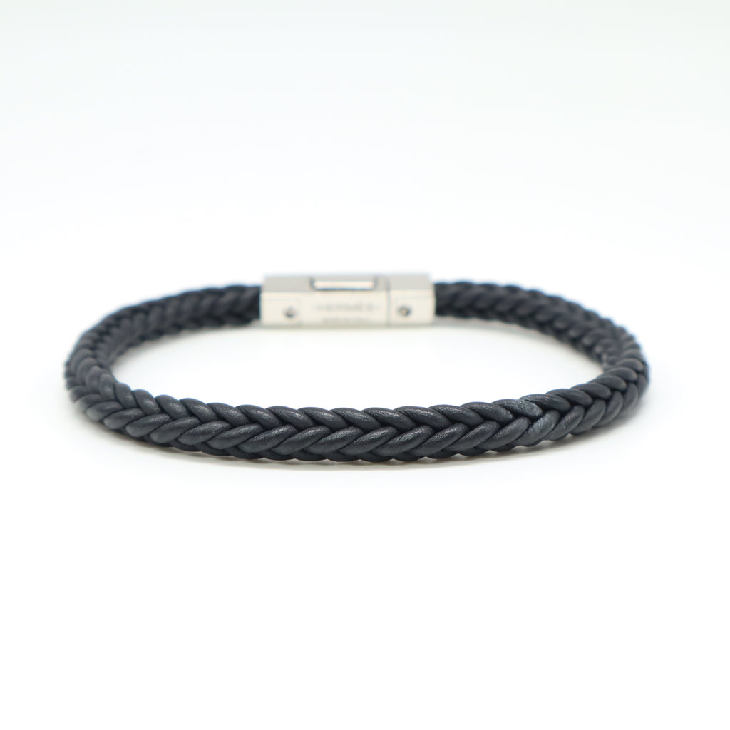 Hermes Braided Leather Bracelet with Stainless Steel Clasp W21682