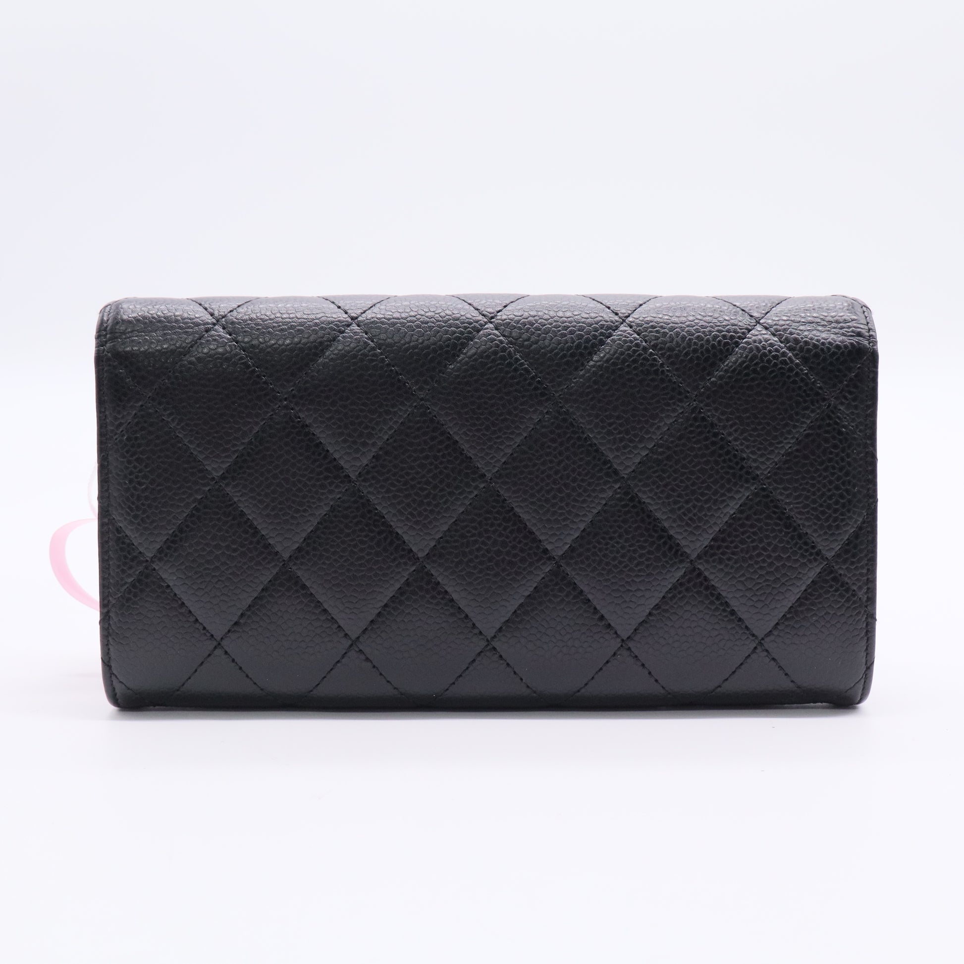 Caviar Quilted Large Gusset Flap Wallet Black Twins LDJ2820