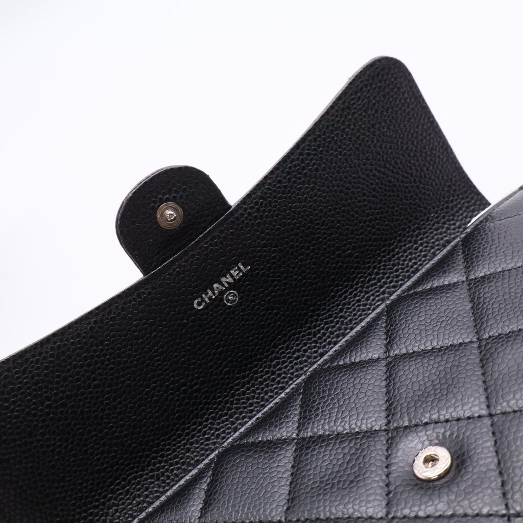 Caviar Quilted Large Gusset Flap Wallet Black Twins LDJ2820