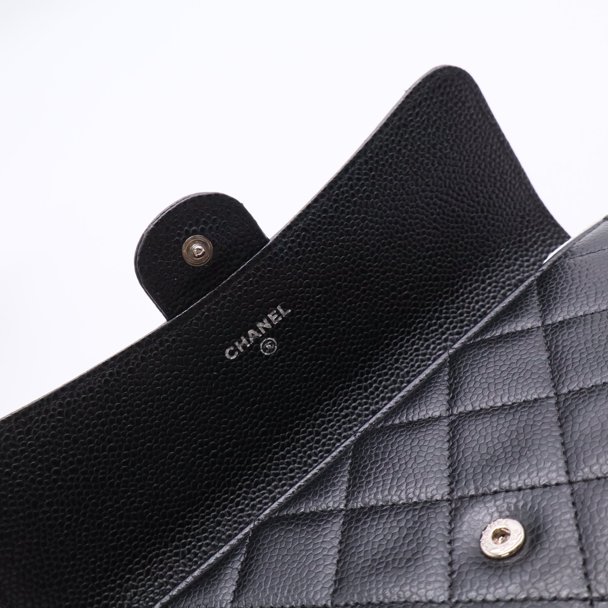 Caviar Quilted Large Gusset Flap Wallet Black Twins LDJ2820