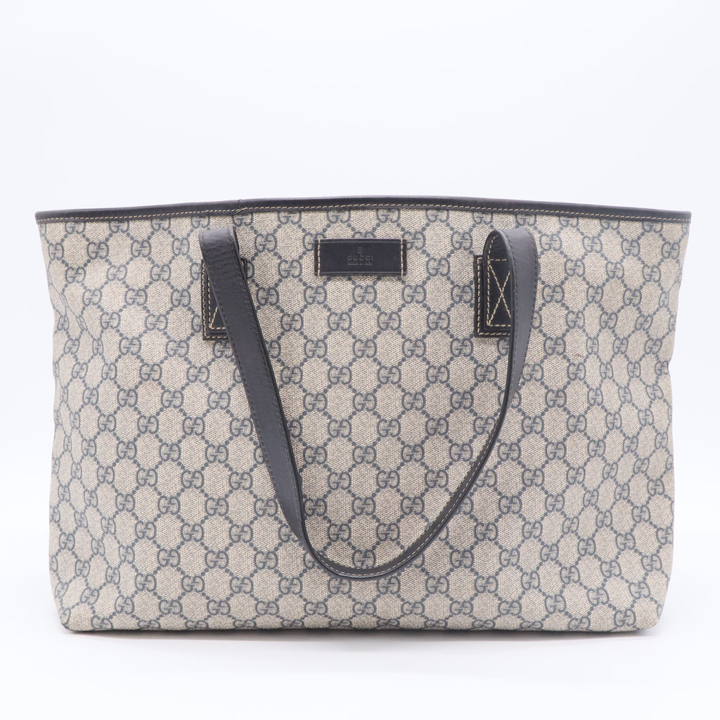 GG Supreme Monogram Large Zippered Shopping Tote Brown