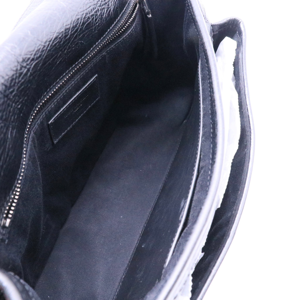 Saint Laurent Crinkled Calfskin Matelasse Monogram Medium Niki Chain Satchel Black Twins LDJ4104