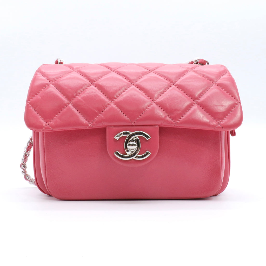 Lambskin Quilted Mini Square Flap Pink twins