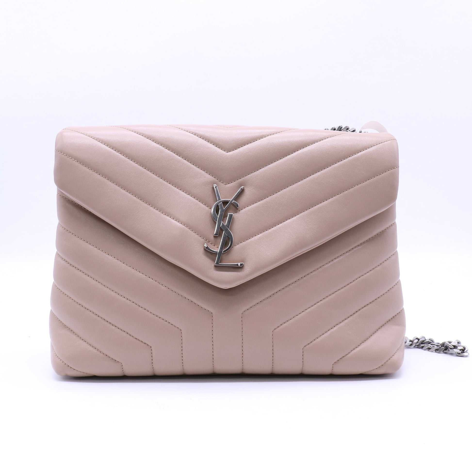 Saint Laurent Calfskin Y Quilted Monogram Toy Loulou Crossbody Bag Marble Pink twins