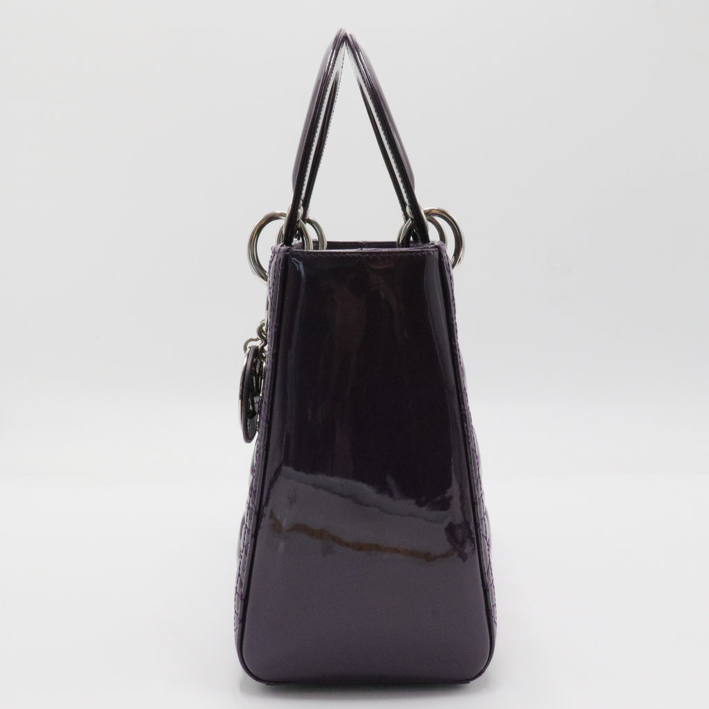 Lady Dior Bag Cannage Quilt Metallic Patent Medium