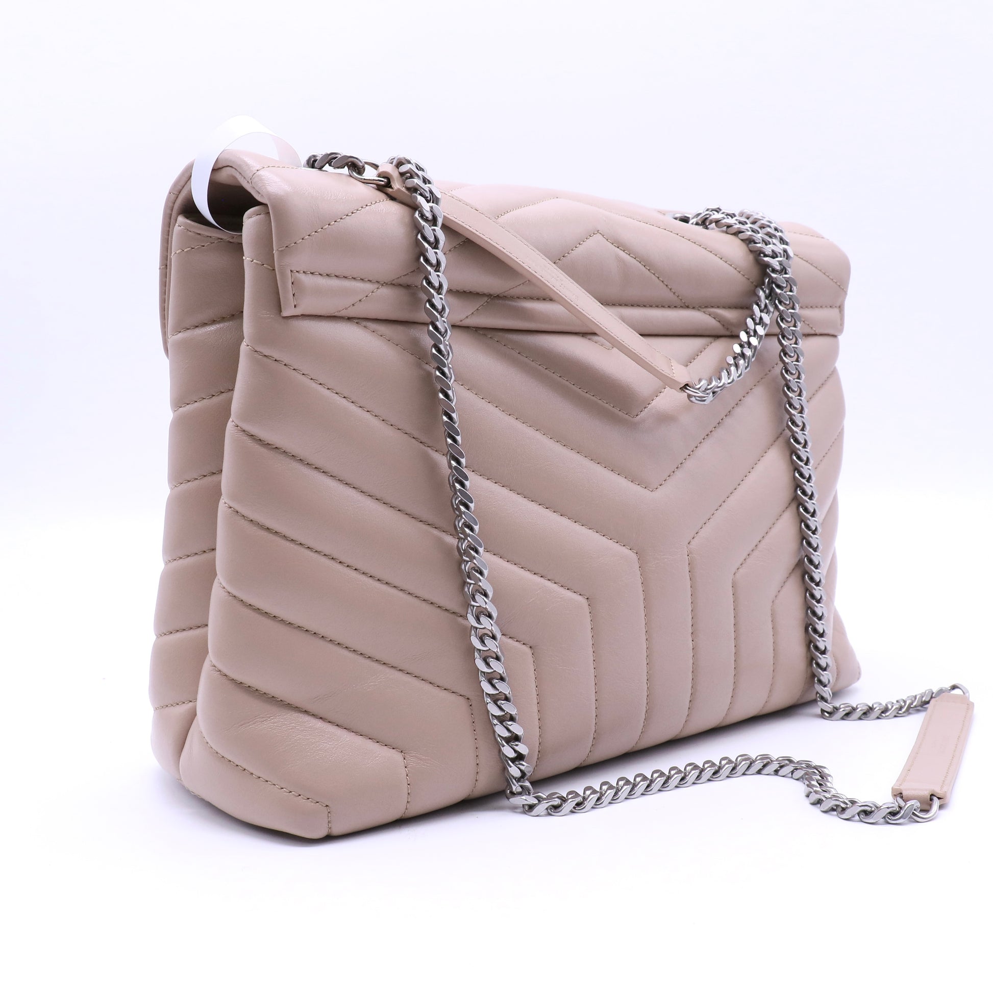 Saint Laurent Calfskin Y Quilted Monogram Toy Loulou Crossbody Bag Marble Pink twins