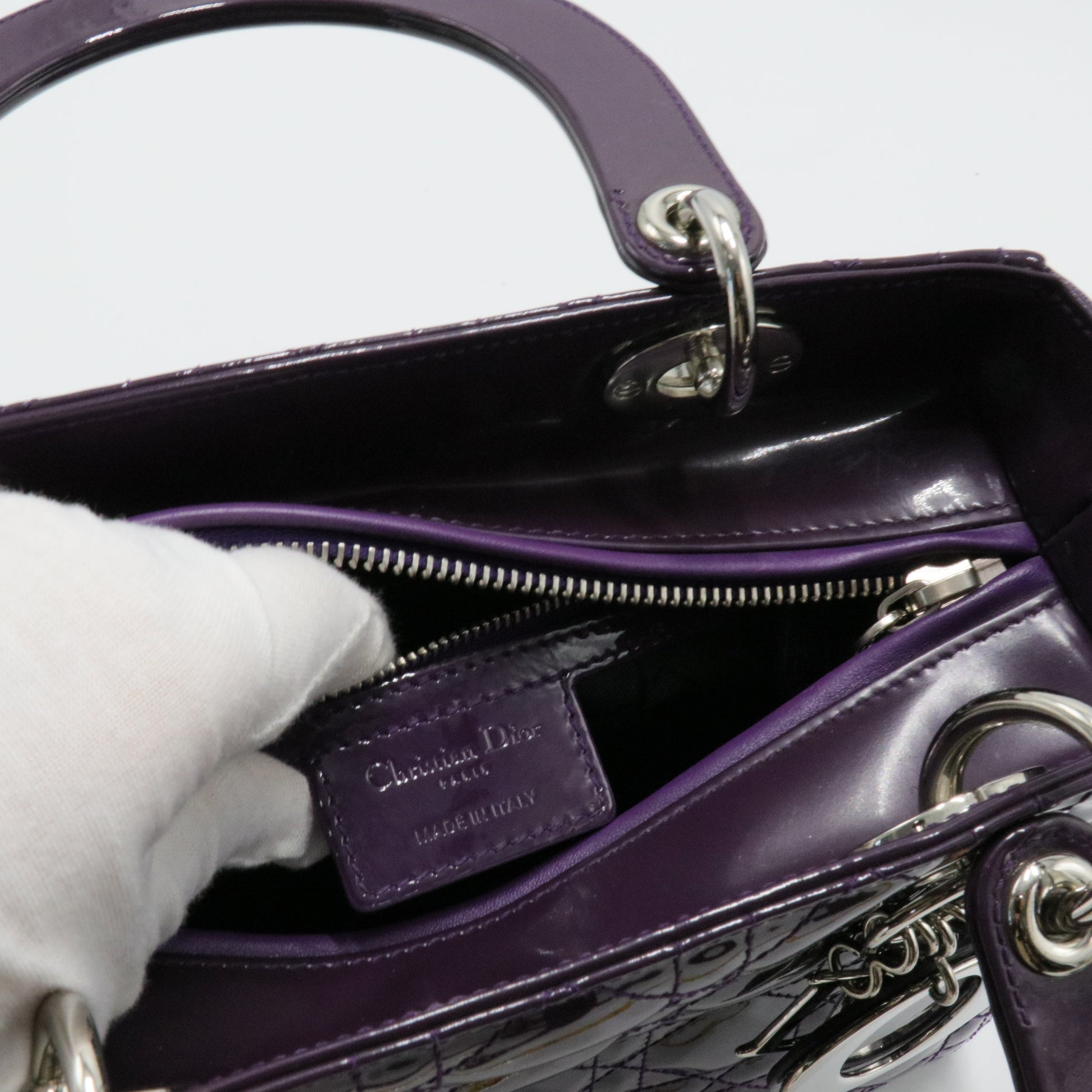 Lady Dior Bag Cannage Quilt Metallic Patent Medium